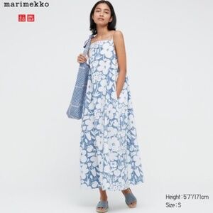 Marimekko X Uniqulo Denim Camisole Floral Dress Blue White Women's Size Medium